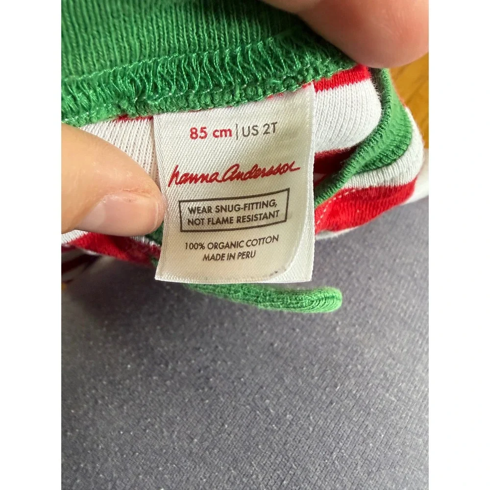 Hanna Andersson red and green striped Christmas infant pajama one piece zip up